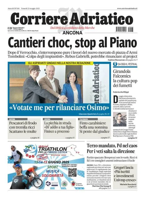 Prima-pagina-corriere adriatico-edizione-di-oggi-23-05-2025